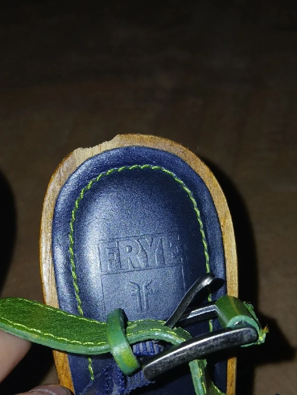 Frye Womens Dara Slingback Black And Green Leather Wooden Heels   Sz: 8.5